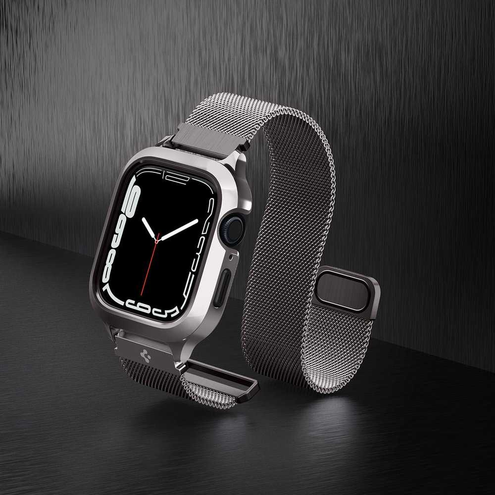 Dėklas „Spigen Metal Fit Pro“, grafito spalvos – „Apple Watch 9/8/7“ (45 mm)