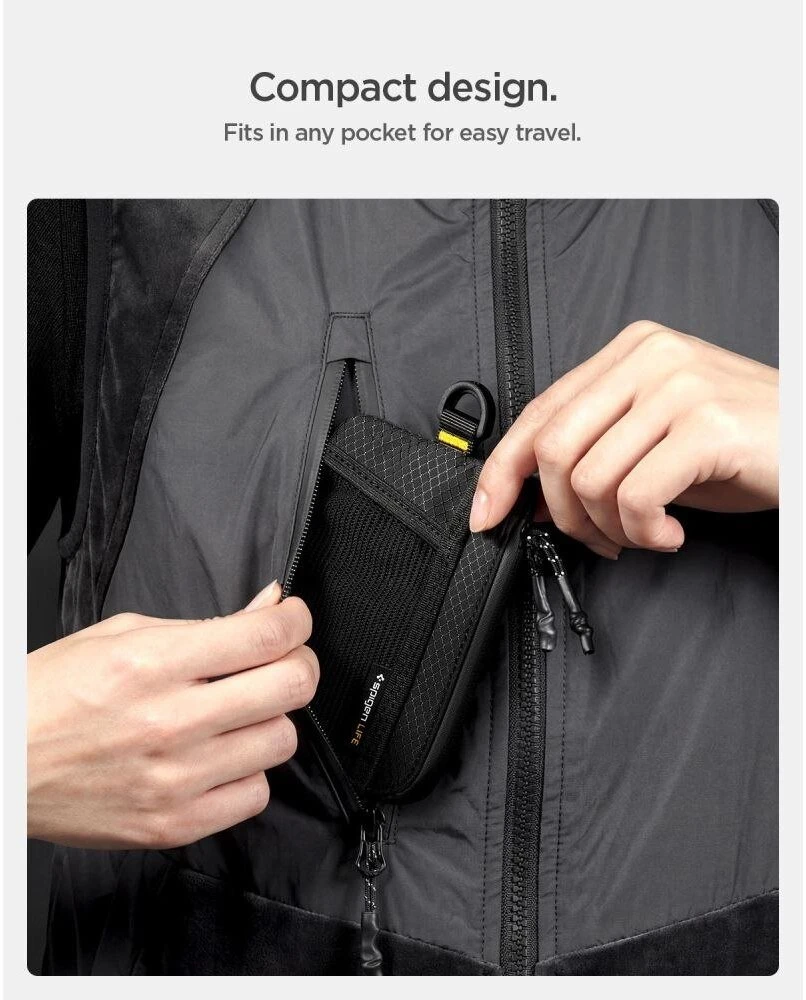 SPIGEN LF300 MINKŠTAS RFID KORTELIŲ DĖKLAS Juodas