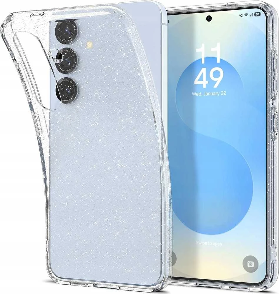 Dėklas Spigen skystųjų kristalų „Samsung Galaxy S25“ – blizgučiai skaidrūs