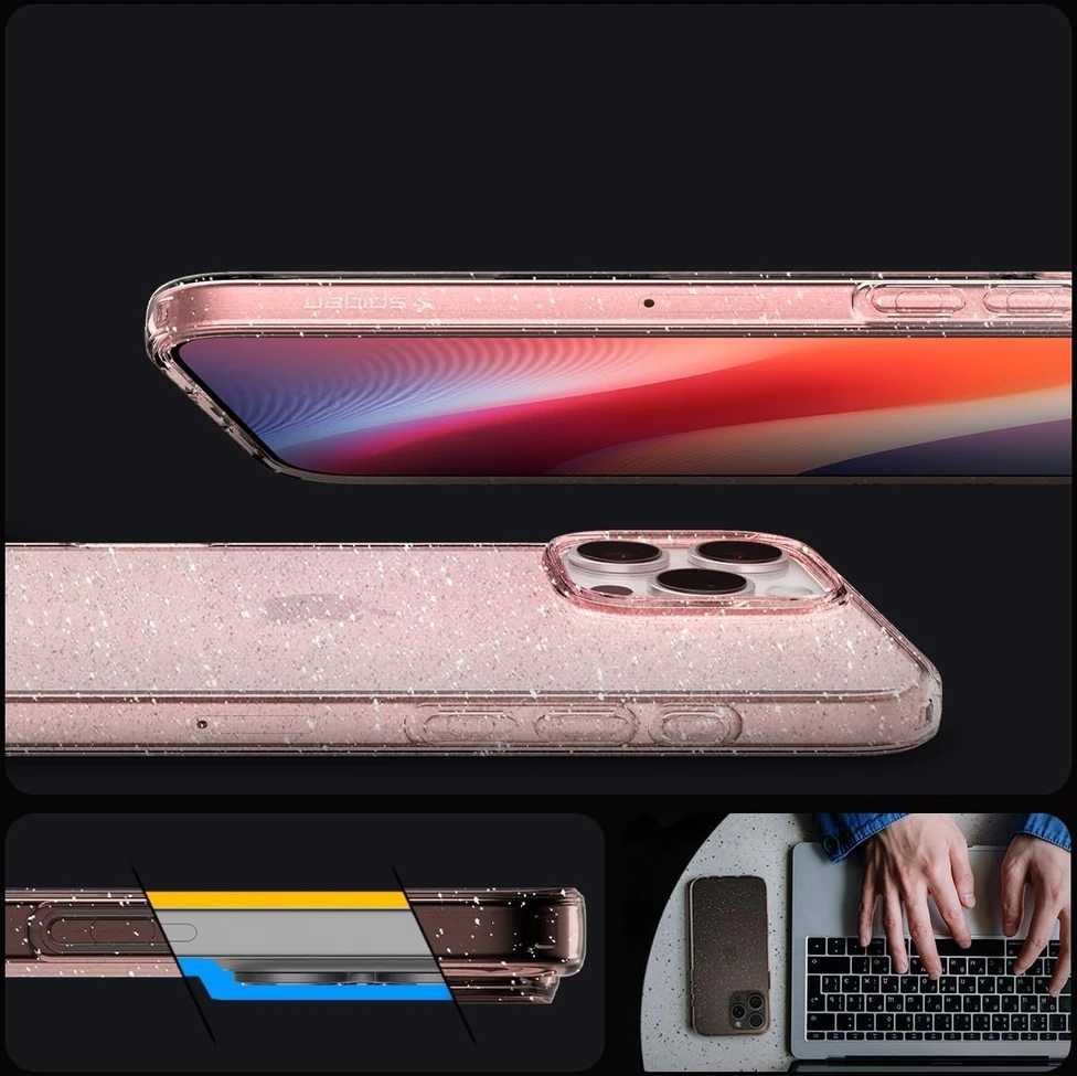 Dėklas Spigen Liquid Crystal Glitter, Rose Quartz - iPhone 16 Pro