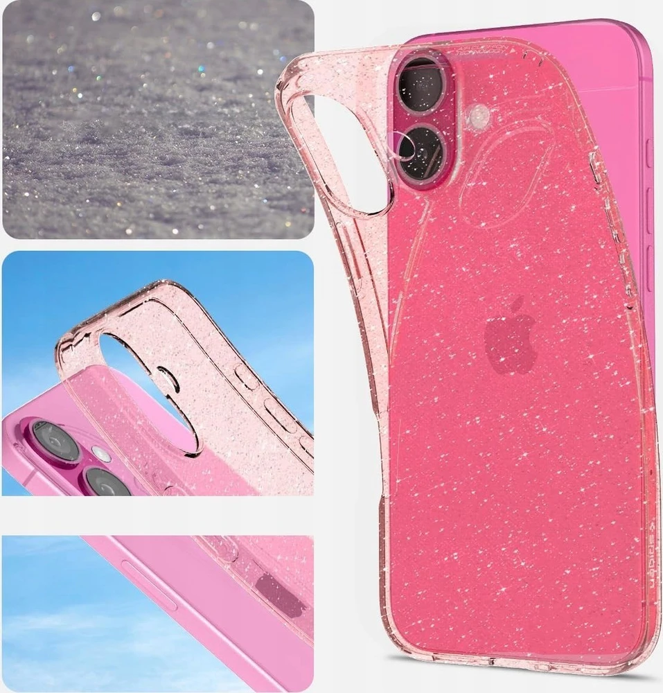 Dėklas Spigen Liquid Crystal Glitter, Rose Quartz - iPhone 16