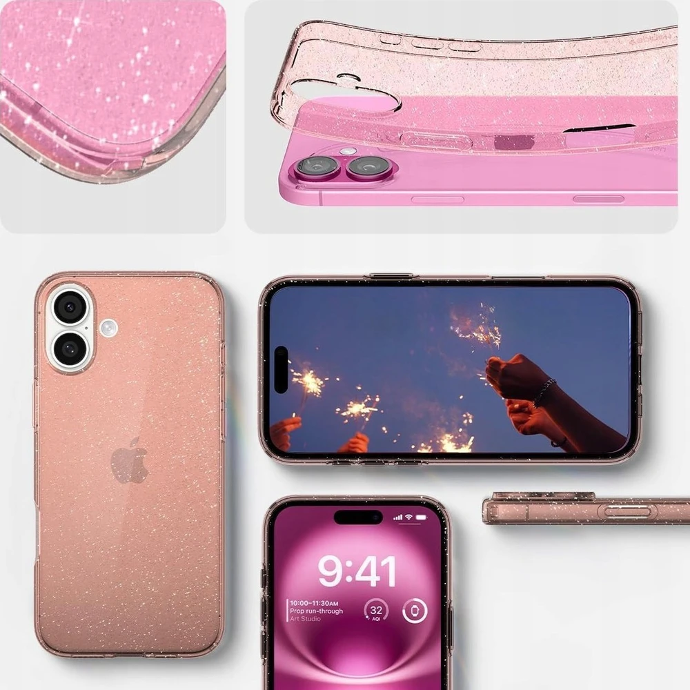Dėklas Spigen Liquid Crystal Glitter, Rose Quartz - iPhone 16