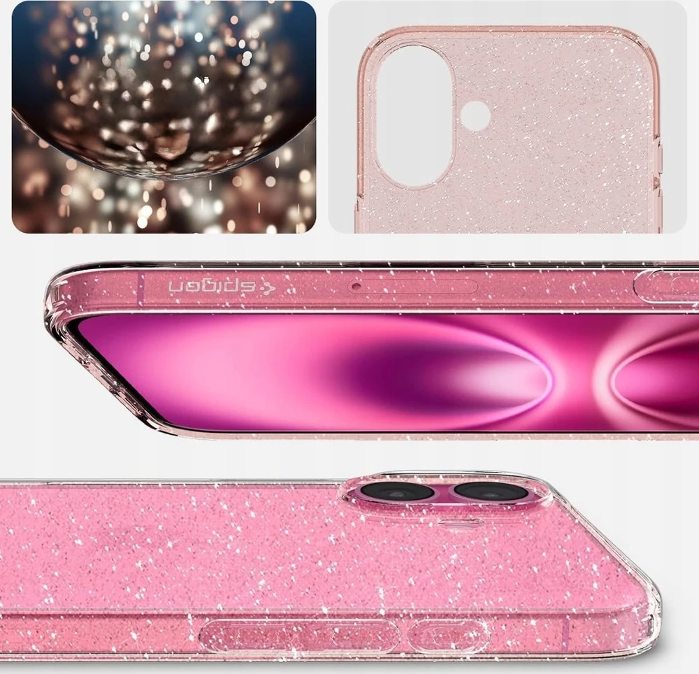 Dėklas Spigen Liquid Crystal Glitter, Rose Quartz - iPhone 16