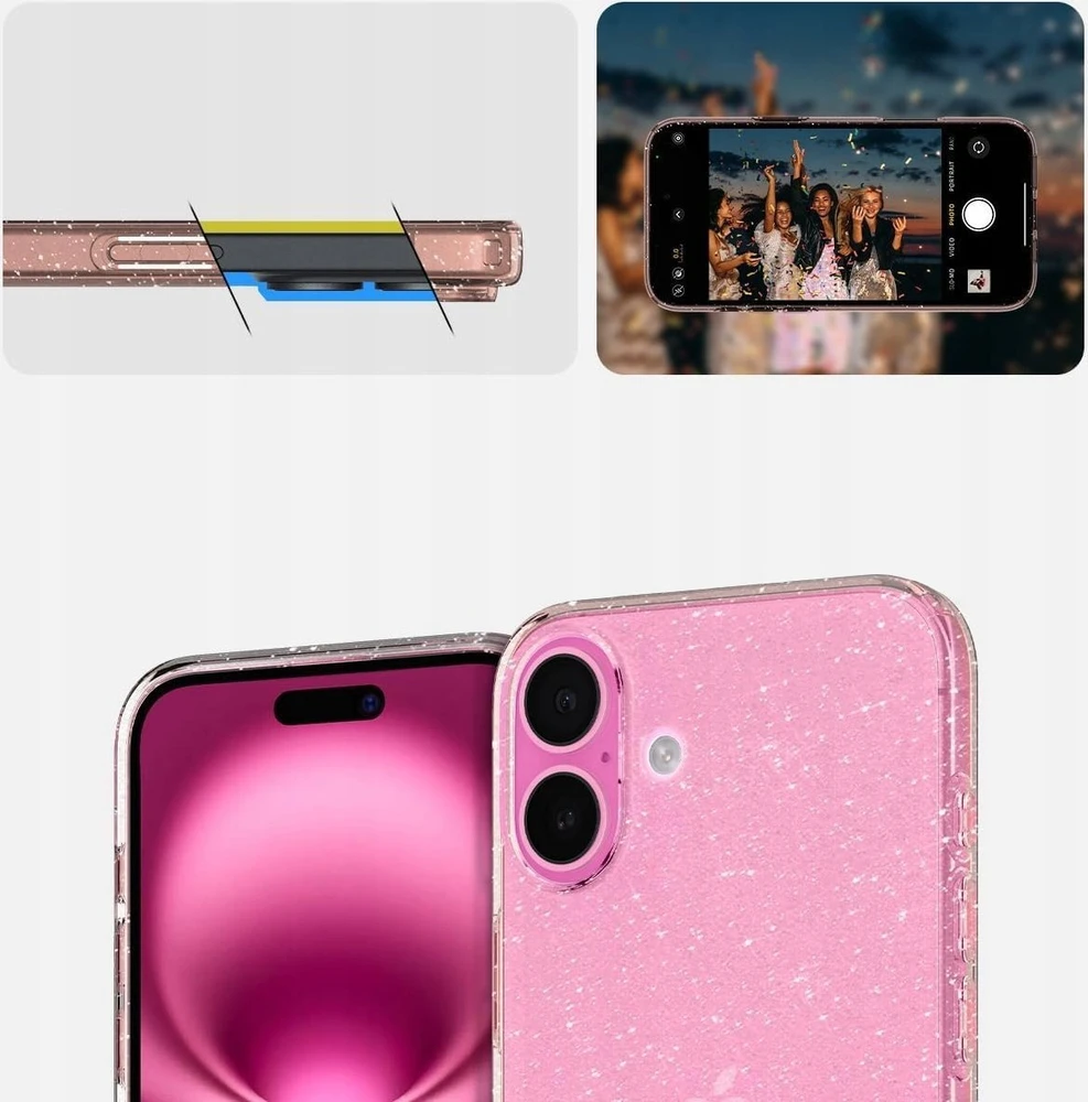 Dėklas Spigen Liquid Crystal Glitter, Rose Quartz - iPhone 16
