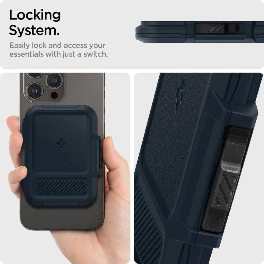 „Spigen Lock Fit MagSafe“ kortelių dėklas – tamsiai mėlynas