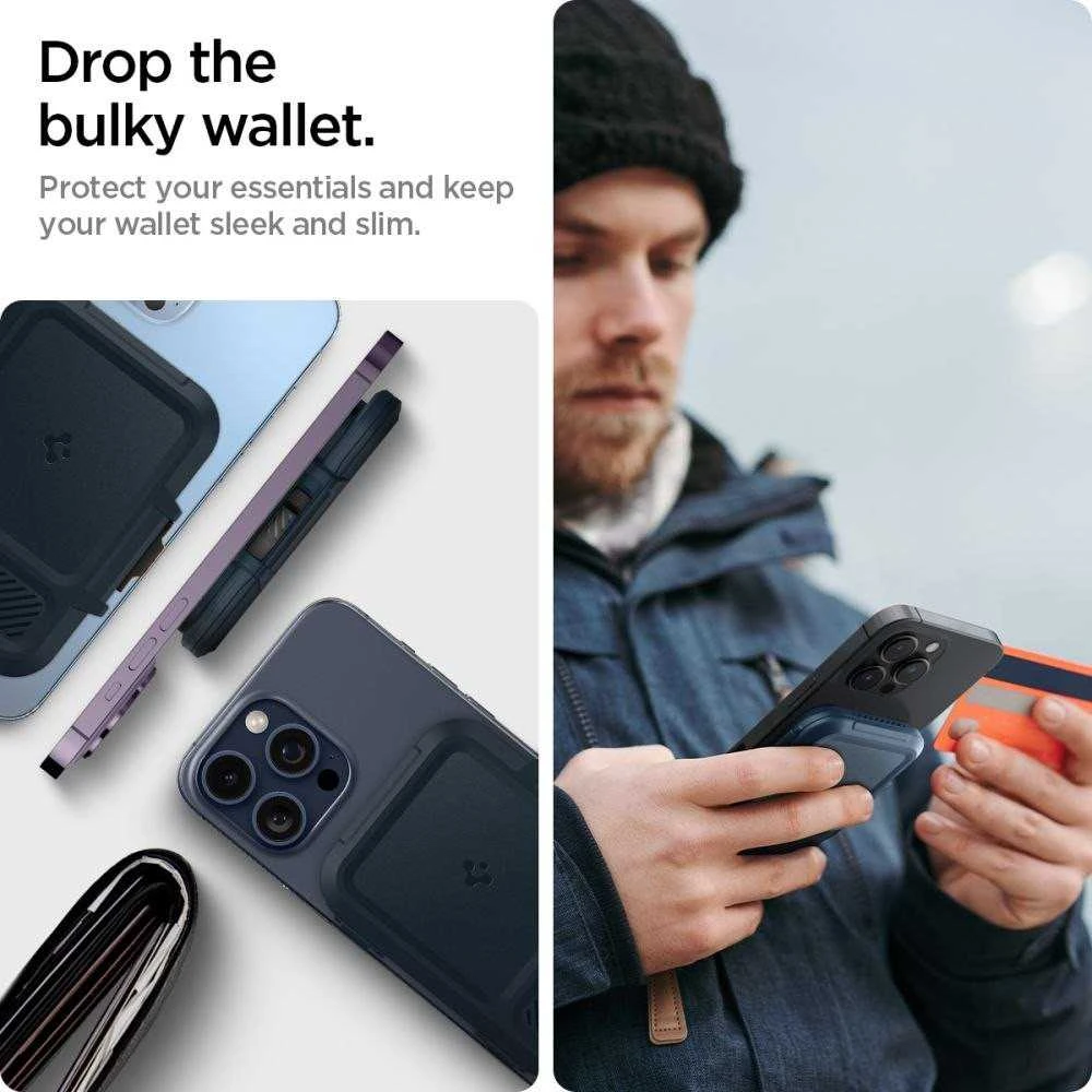 „Spigen Lock Fit MagSafe“ kortelių dėklas – tamsiai mėlynas