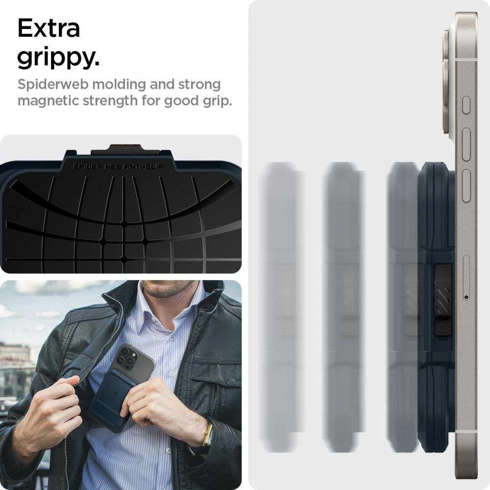 „Spigen Lock Fit MagSafe“ kortelių dėklas – tamsiai mėlynas