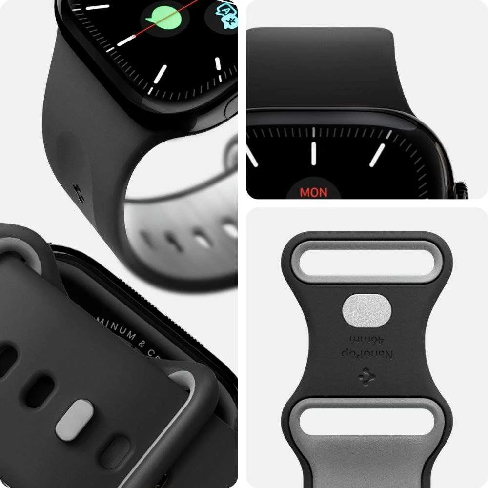 Juoda apyrankė Apple Watch 6 / 7 / 8 / 9 / 10 / SE / Ultra 1 / 2 (44 / 45 / 46 / 49 mm) laikrodžiui „Spigen Nano Pop”
