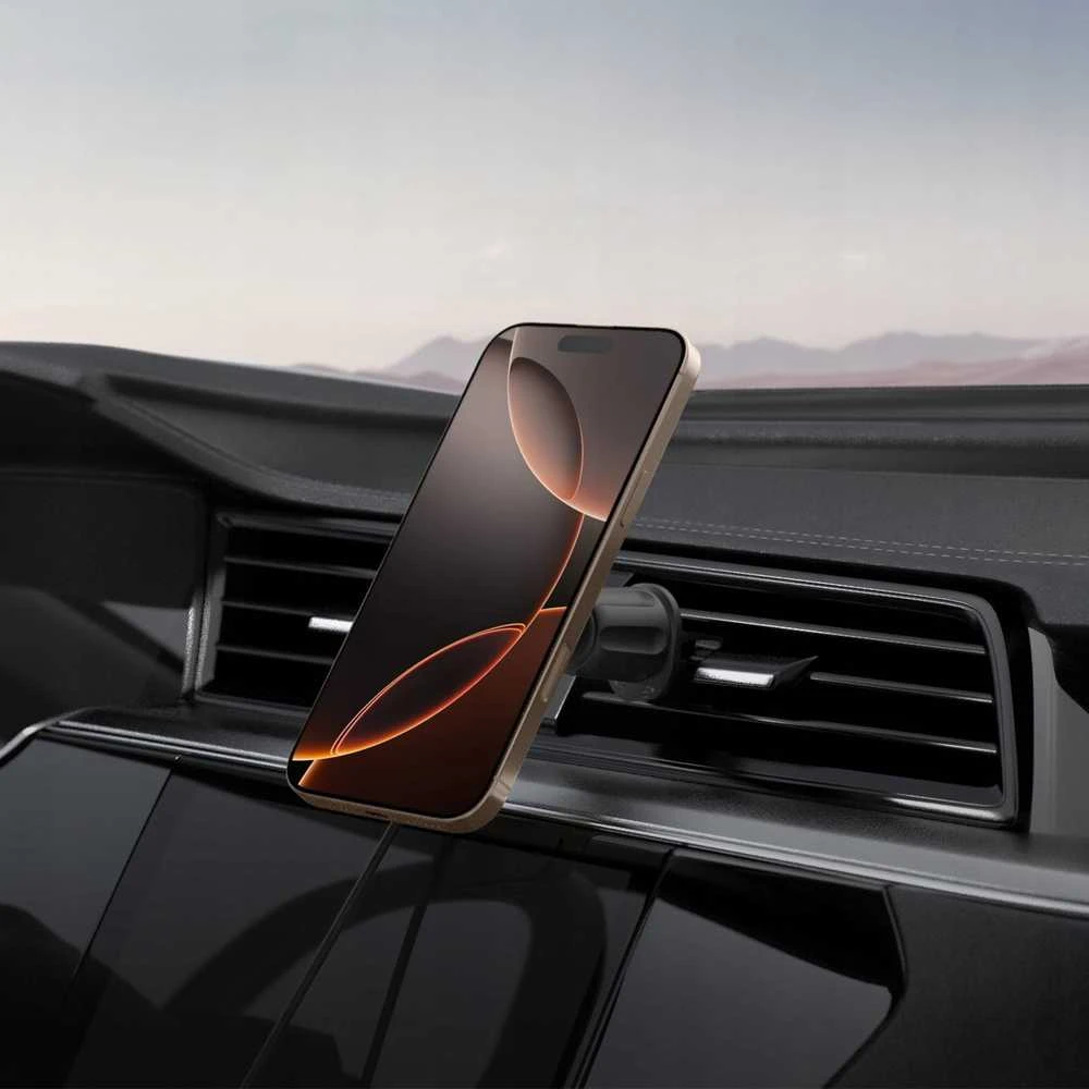 „Spigen OneTap Pro 4 MagSafe“ automobilinis įkroviklis, juodas - belaidis / su „AirVent“ kabliuku