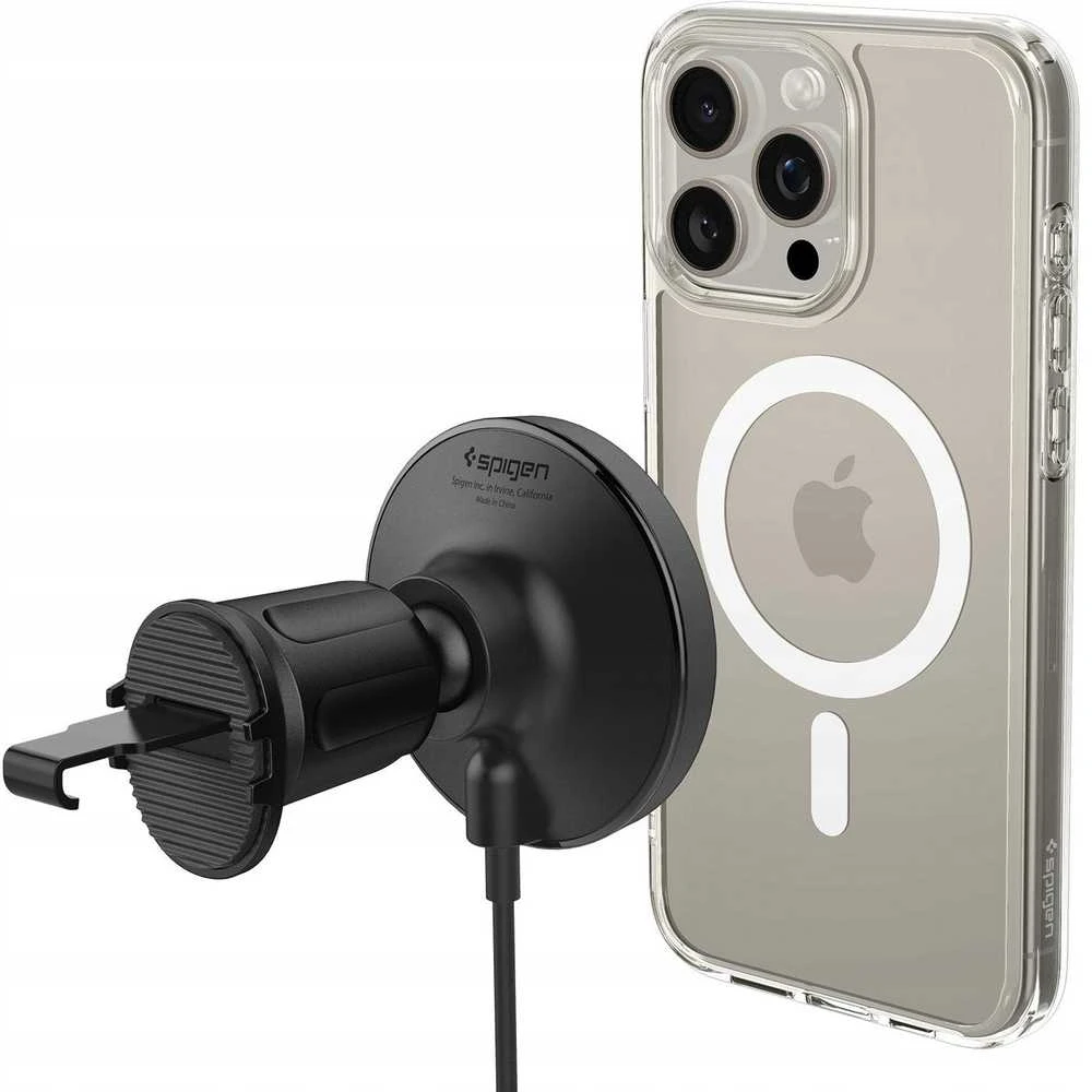 „Spigen OneTap Pro 4 MagSafe“ automobilinis įkroviklis, juodas - belaidis / su „AirVent“ kabliuku