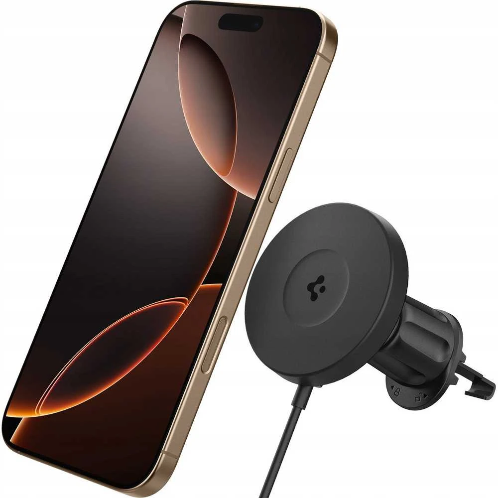 „Spigen OneTap Pro 4 MagSafe“ automobilinis įkroviklis, juodas - belaidis / su „AirVent“ kabliuku