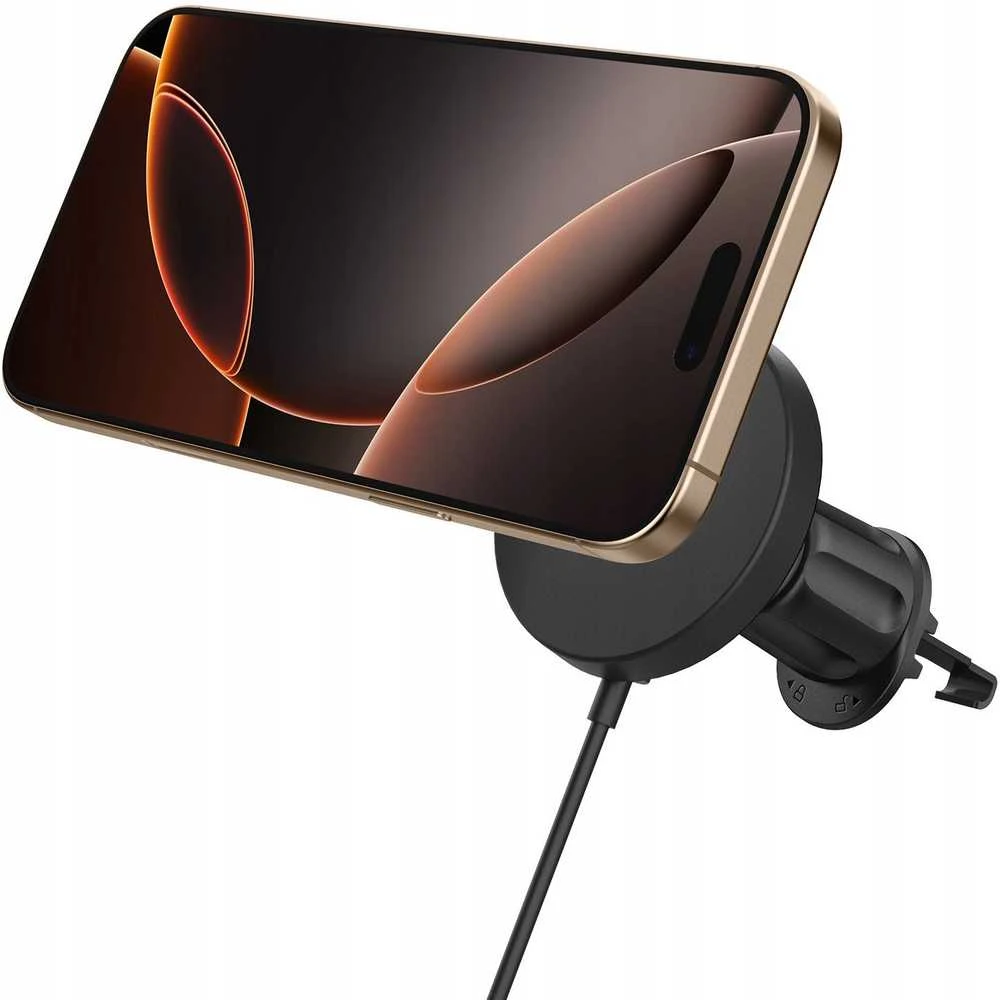 „Spigen OneTap Pro 4 MagSafe“ automobilinis įkroviklis, juodas - belaidis / su „AirVent“ kabliuku