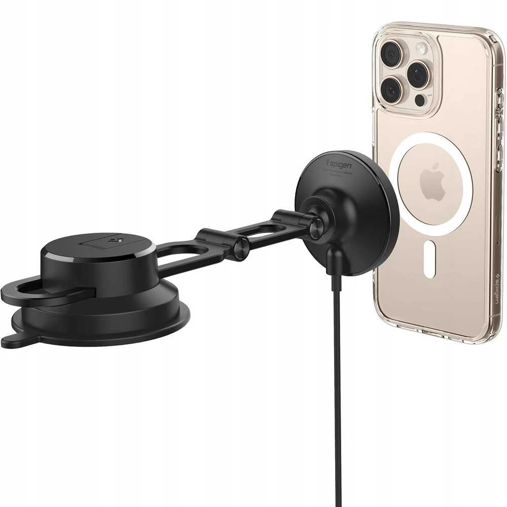 „Spigen OneTap Pro 4 MagSafe“ automobilinis įkroviklis, juodas - belaidis / prietaisų skydelio / priekinio stiklo laikiklis