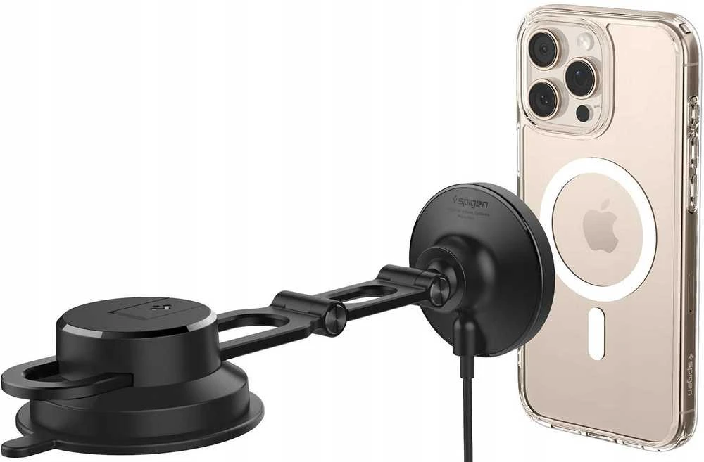 „Spigen OneTap Pro 4 MagSafe“ automobilinis įkroviklis, juodas - belaidis / prietaisų skydelio / priekinio stiklo laikiklis