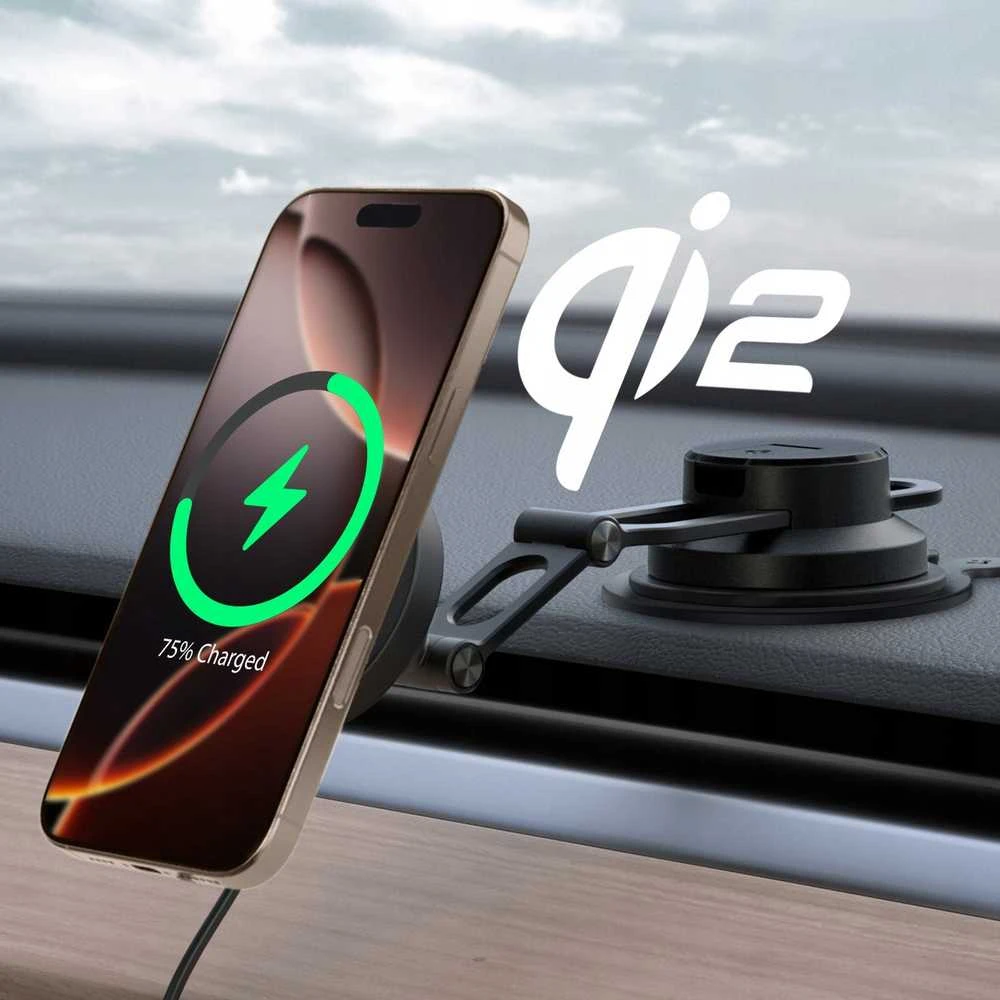 „Spigen OneTap Pro 4 MagSafe“ automobilinis įkroviklis, juodas - belaidis / prietaisų skydelio / priekinio stiklo laikiklis