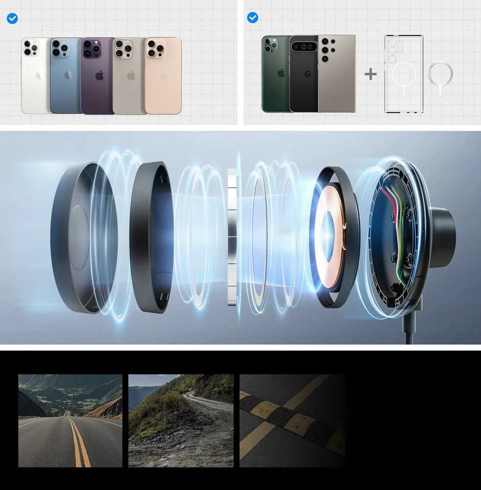 „Spigen OneTap Pro 4 MagSafe“ automobilinis įkroviklis, juodas - belaidis / prietaisų skydelio / priekinio stiklo laikiklis