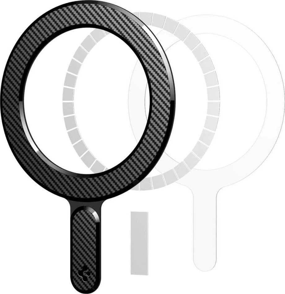 Dėklas Spigen OneTap Ring magnetinė plokštelė, anglies raštas