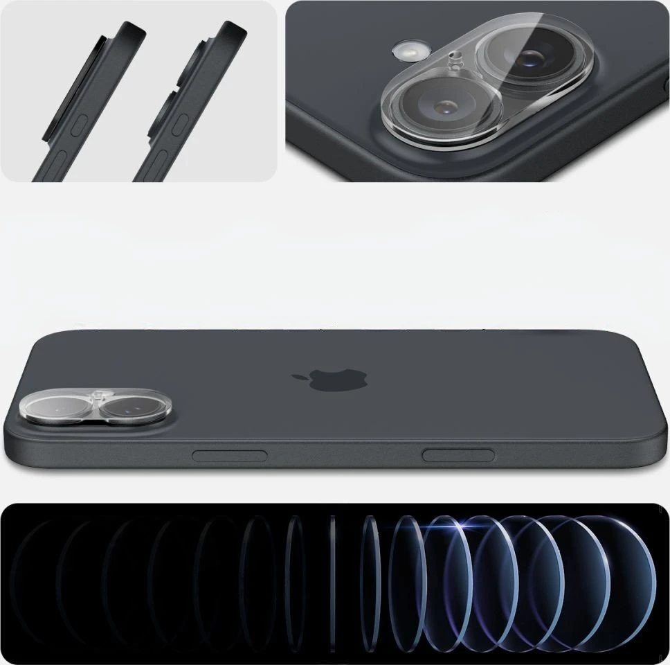 Apsauginis stiklas kamerai Apple iPhone 16 / Apple iPhone 16 Plus Spigen Optik Glas.tr kameros apsauga 2 vnt. Crystal Clear