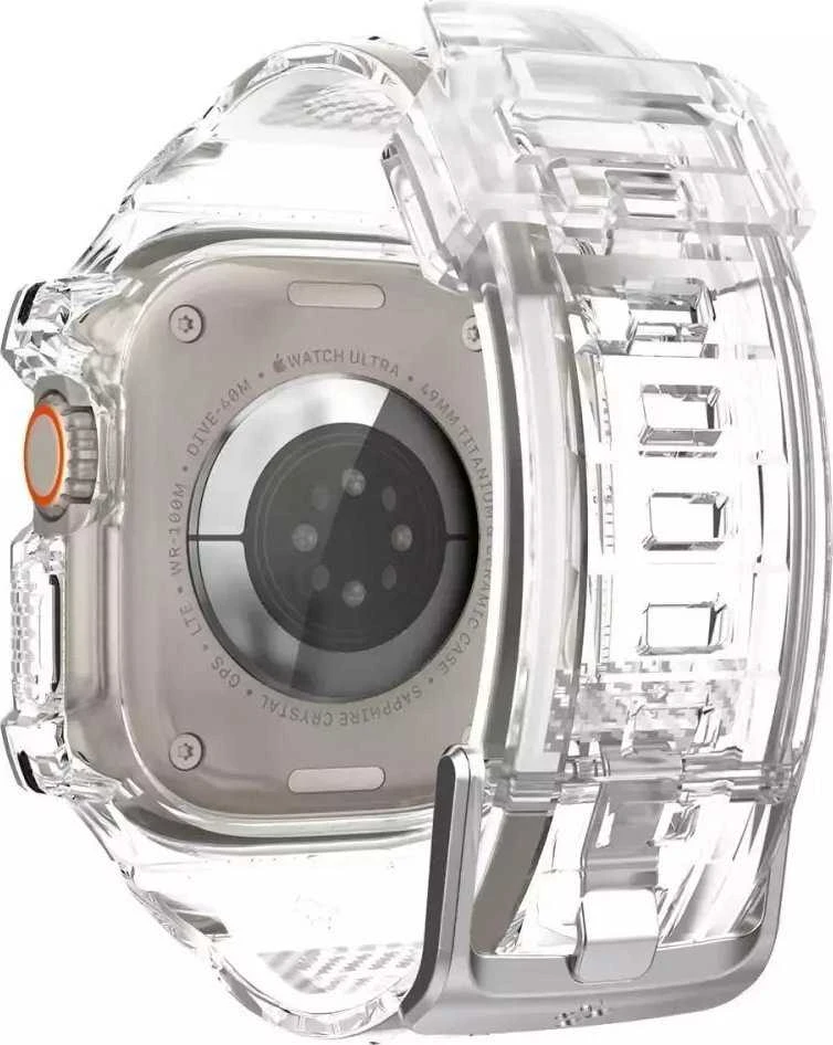 Spigen Rugged Armor Pro Case – dirželis su dėklu, skirtas Watch Ultra 49 mm (permatomas)