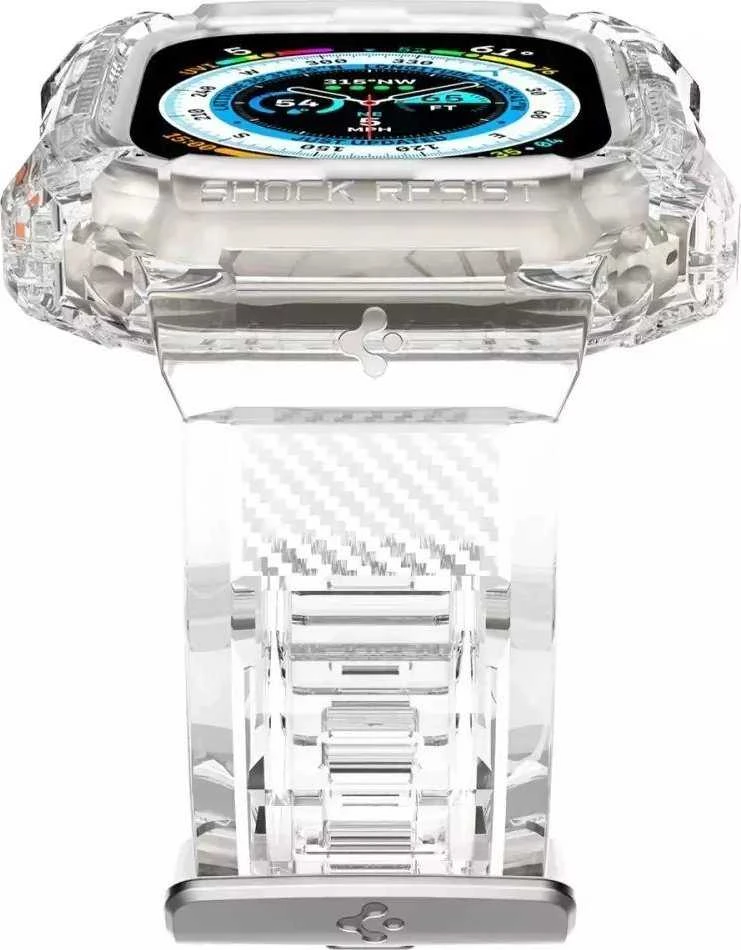 Spigen Rugged Armor Pro Case – dirželis su dėklu, skirtas Watch Ultra 49 mm (permatomas)