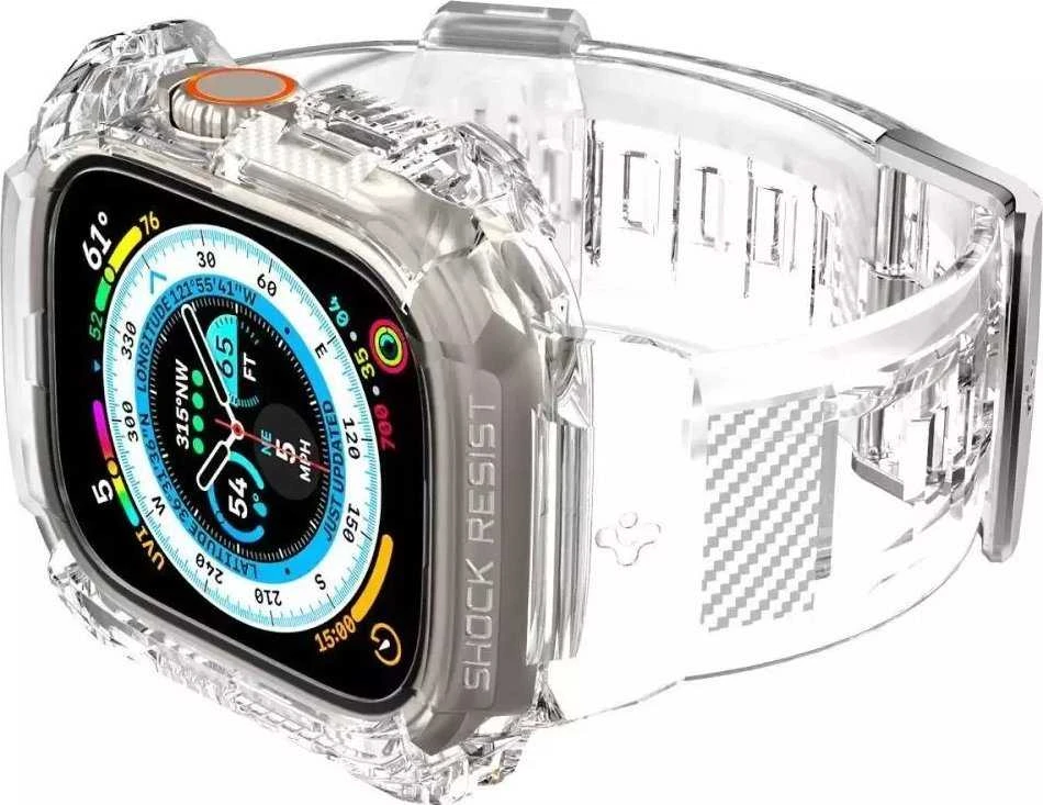 Spigen Rugged Armor Pro Case – dirželis su dėklu, skirtas Watch Ultra 49 mm (permatomas)