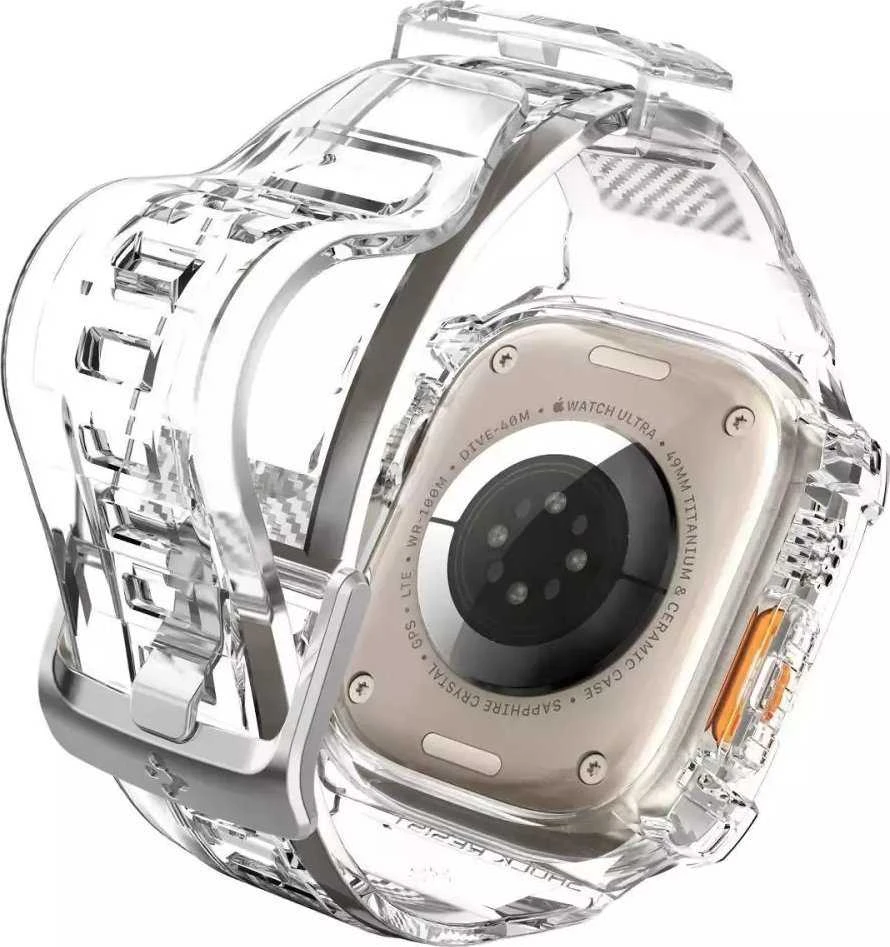 Spigen Rugged Armor Pro Case – dirželis su dėklu, skirtas Watch Ultra 49 mm (permatomas)