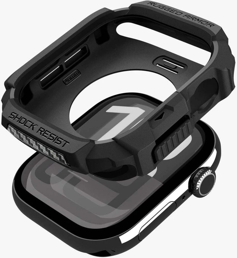 Spigen „Rugged Armor 2“, matinis juodas – „Apple Watch 11“ 46 mm