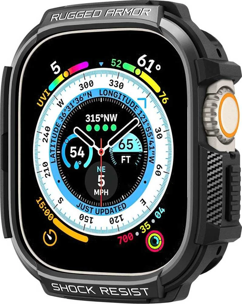 „Spigen Rugged Armor“, juodas - Apple Watch Ultra 2/Ultra 49mm