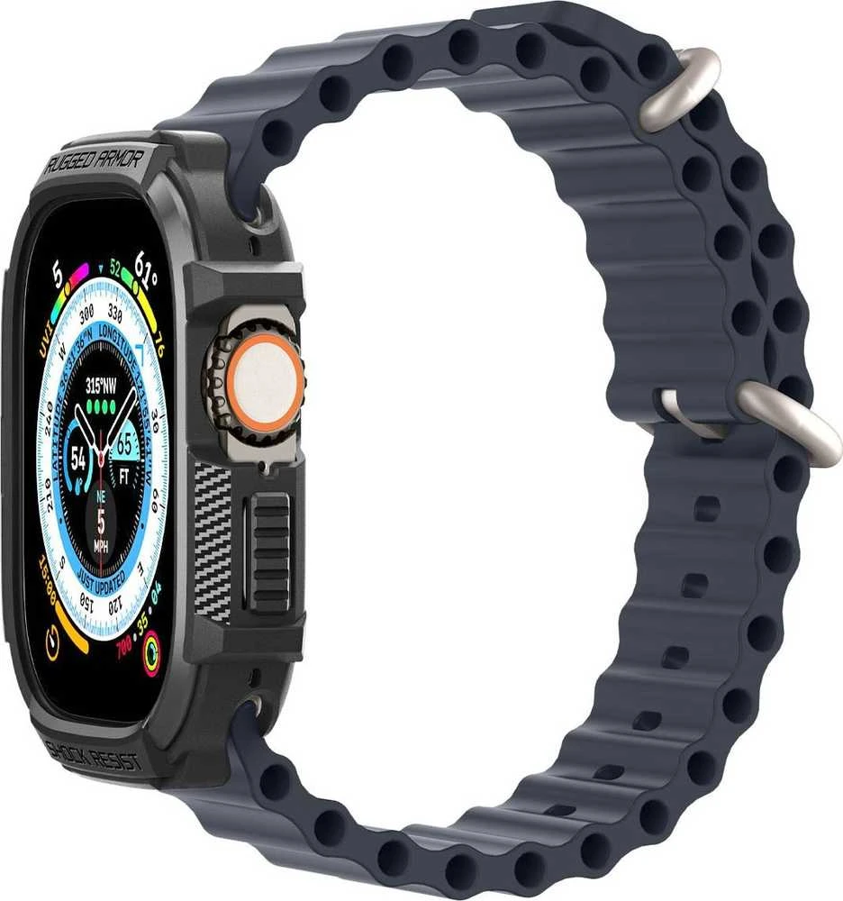 „Spigen Rugged Armor“, juodas - Apple Watch Ultra 2/Ultra 49mm