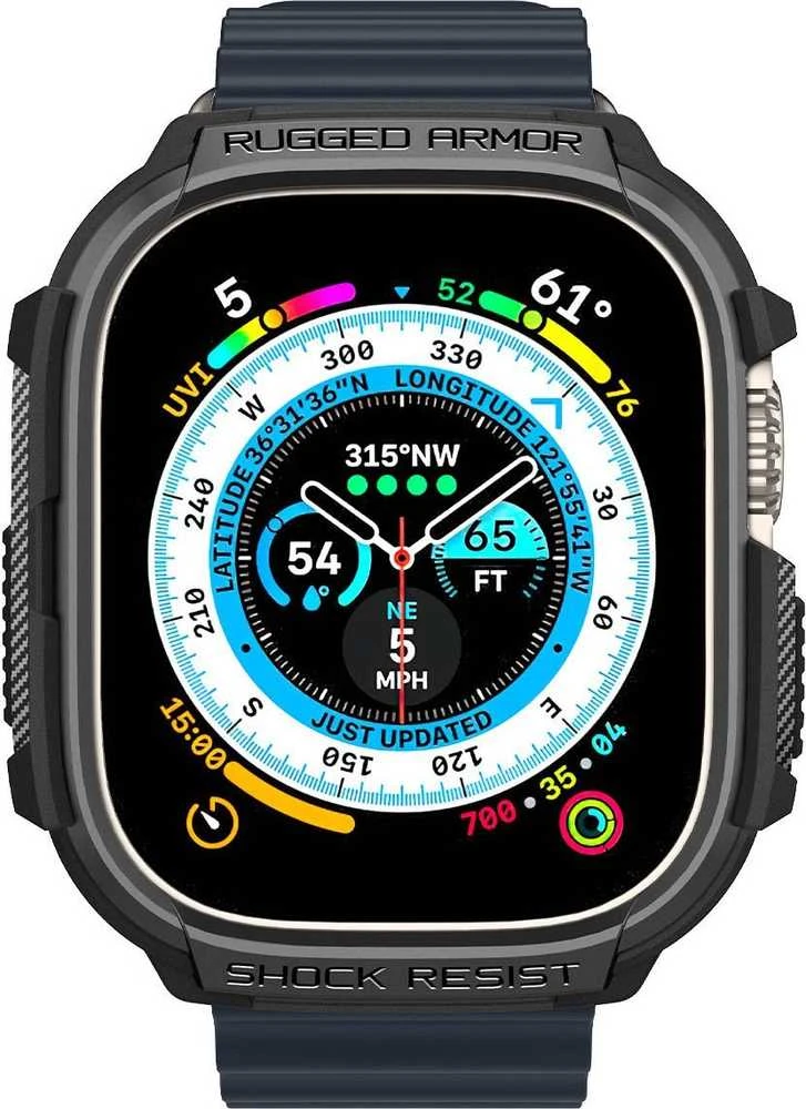 „Spigen Rugged Armor“, juodas - Apple Watch Ultra 2/Ultra 49mm