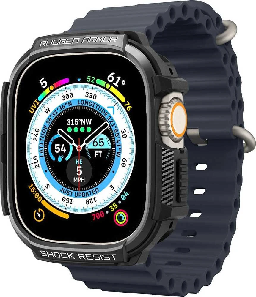 „Spigen Rugged Armor“, juodas - Apple Watch Ultra 2/Ultra 49mm