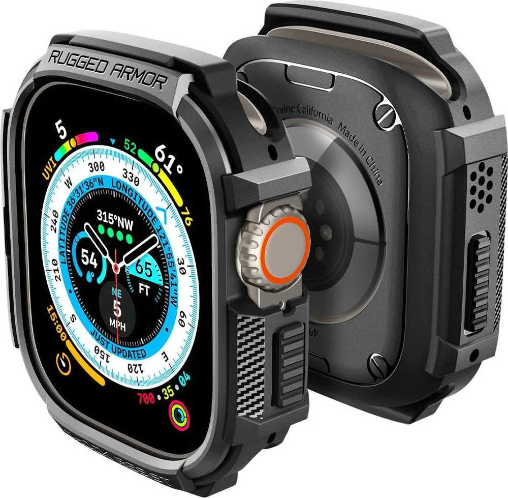 „Spigen Rugged Armor“, juodas - Apple Watch Ultra 2/Ultra 49mm