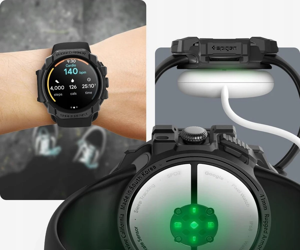 Spigen Tvirtas šarvas, matinis juodas - „Google Pixel Watch 3/2/1“ (41 mm)