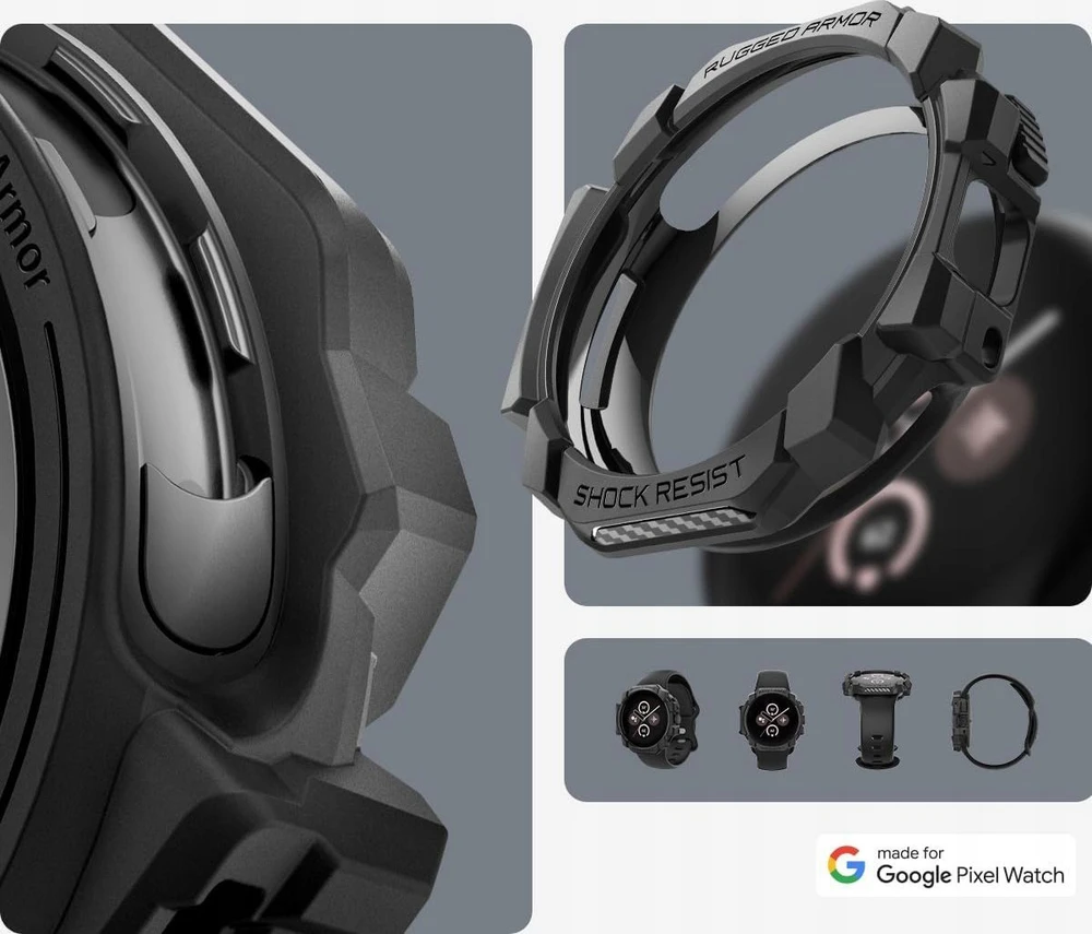 Spigen Tvirtas šarvas, matinis juodas - „Google Pixel Watch 3/2/1“ (41 mm)