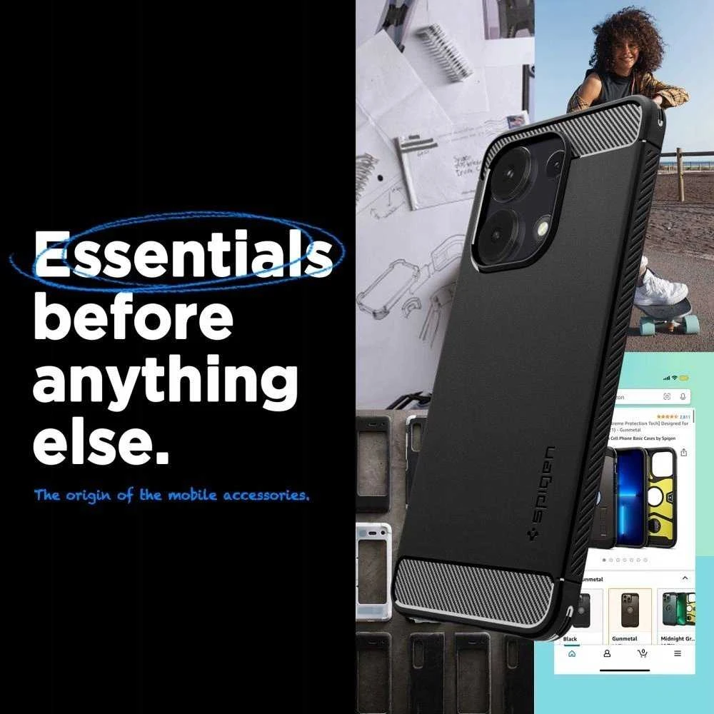 Dėklas Spigen Rugged Armor, matinės juodos spalvos – Xiaomi Redmi Note 13