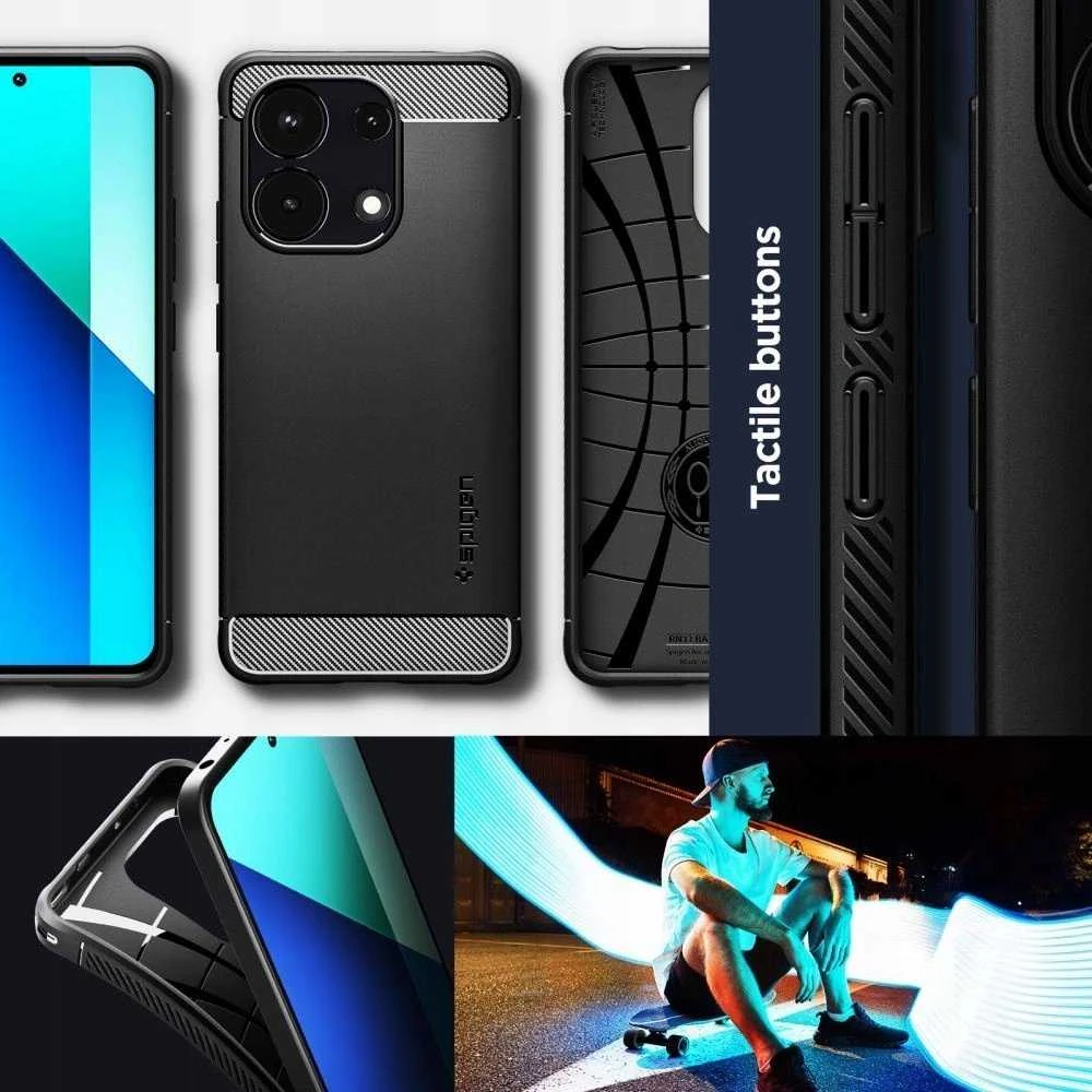 Dėklas Spigen Rugged Armor, matinės juodos spalvos – Xiaomi Redmi Note 13