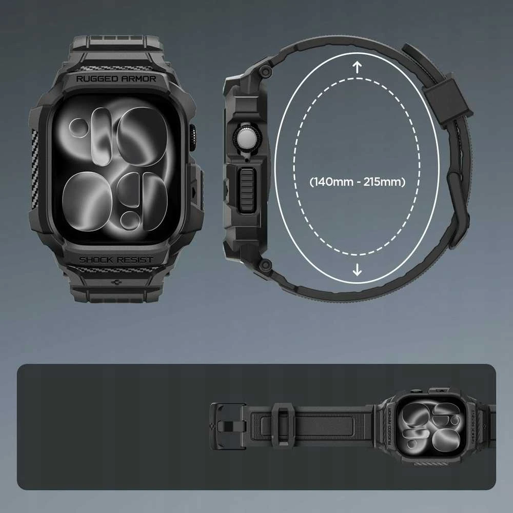 Spigen „Rugged Armor Pro 2“, matinis juodas – „Apple Watch 11“ 46 mm