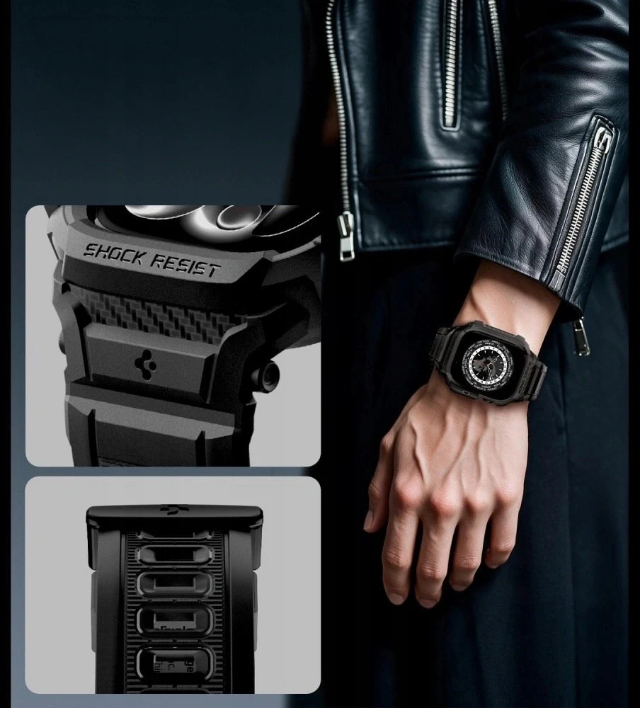 Spigen Rugged Armor Pro Case Strap for Apple Watch 46mm - Matte Juodas