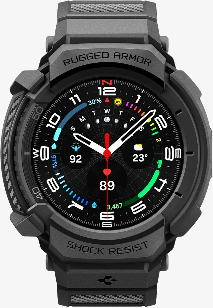 „Spigen Rugged Armor Pro“, matinis juodas - „Galaxy Watch 8 Classic“ (46 mm)