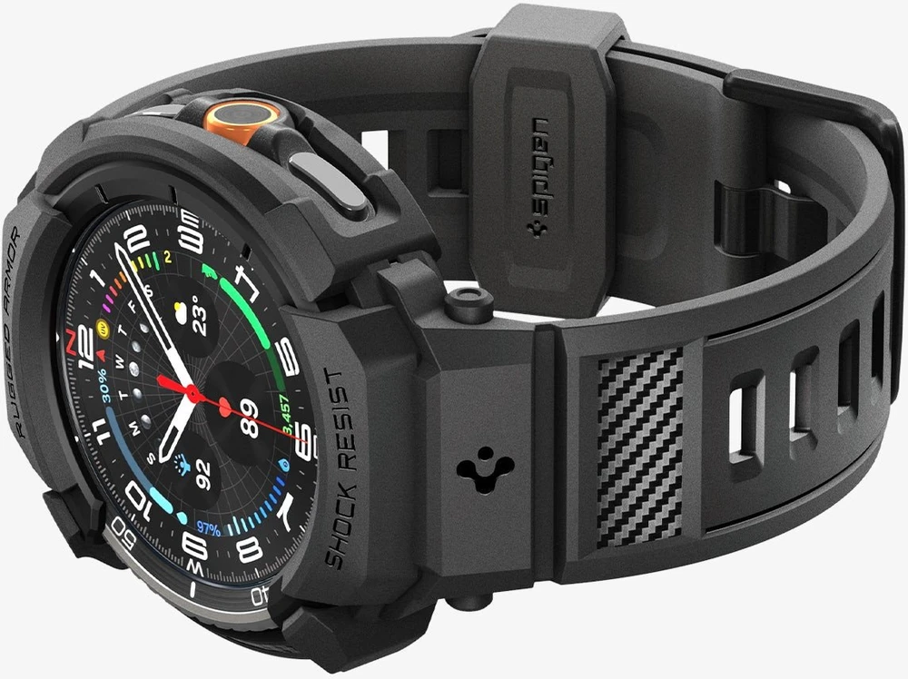 „Spigen Rugged Armor Pro“, matinis juodas - „Galaxy Watch 8 Classic“ (46 mm)