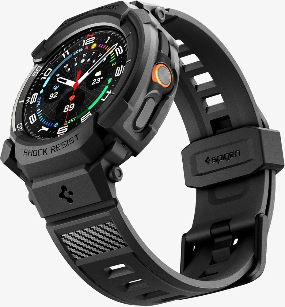 „Spigen Rugged Armor Pro“, matinis juodas - „Galaxy Watch 8 Classic“ (46 mm)
