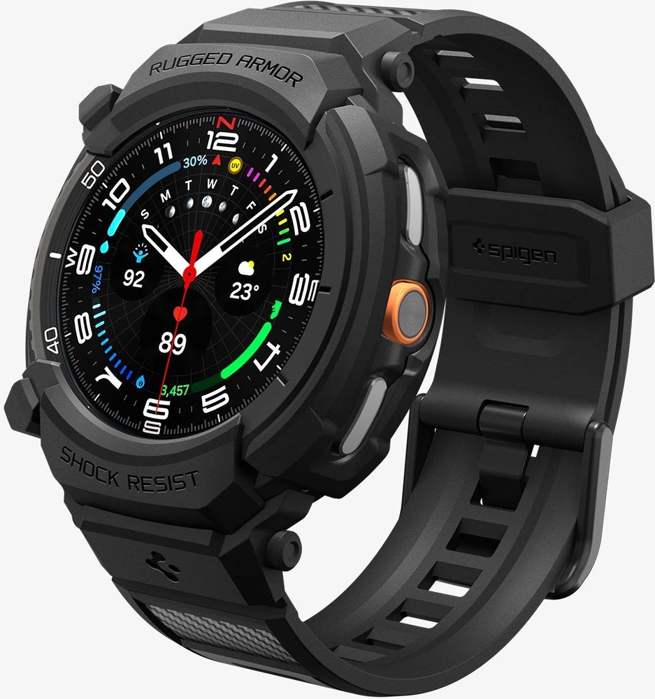 „Spigen Rugged Armor Pro“, matinis juodas - „Galaxy Watch 8 Classic“ (46 mm)