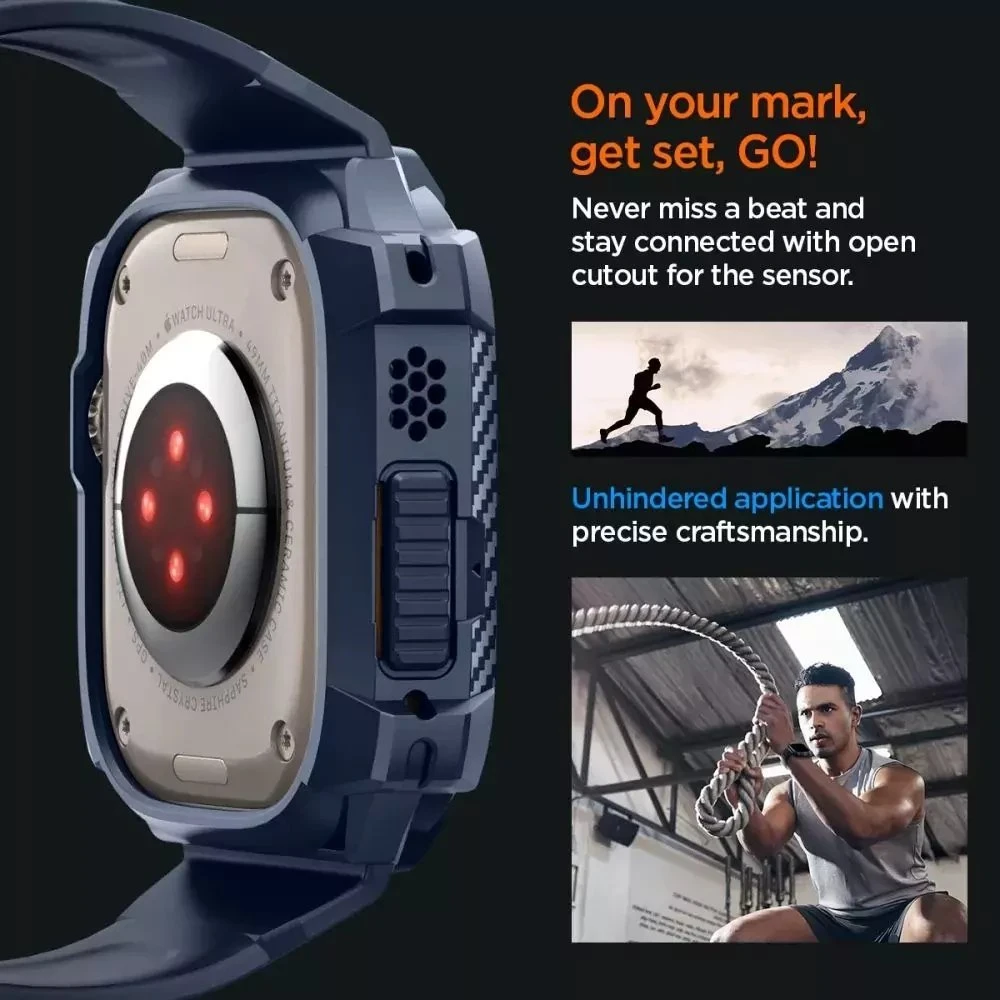 Spigen Rugged Armor Pro – apyrankė su dėklu, skirta Apple Watch Ultra 49 mm (tamsiai mėlyna)