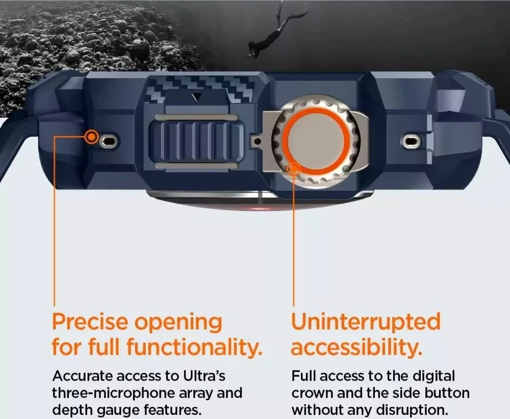 Spigen Rugged Armor Pro – apyrankė su dėklu, skirta Apple Watch Ultra 49 mm (tamsiai mėlyna)