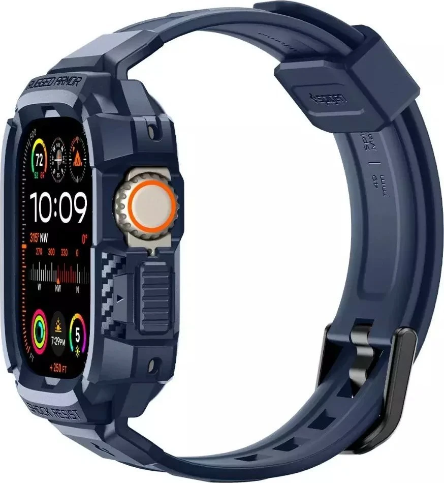 Spigen Rugged Armor Pro – apyrankė su dėklu, skirta Apple Watch Ultra 49 mm (tamsiai mėlyna)