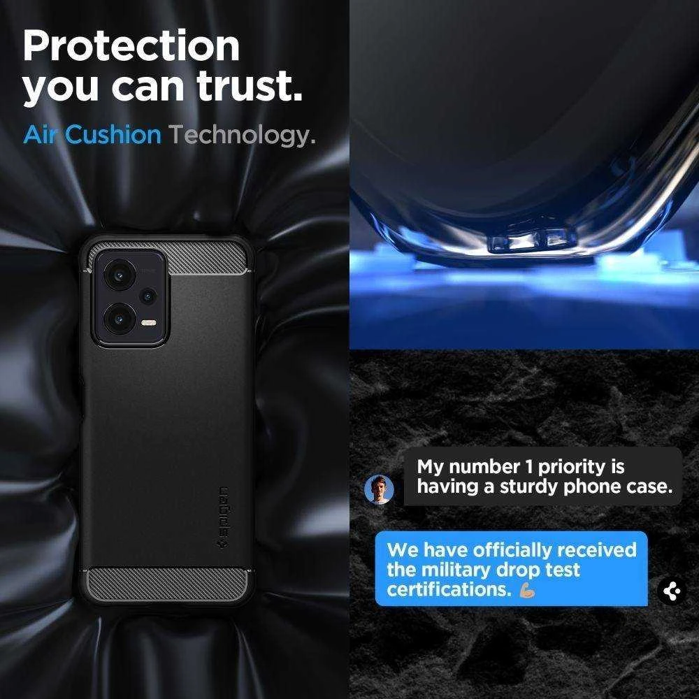 Dėklas Spigen Rugged Armor, juodas - Xiaomi Redmi Note 12 5G/ POCO X5 5G