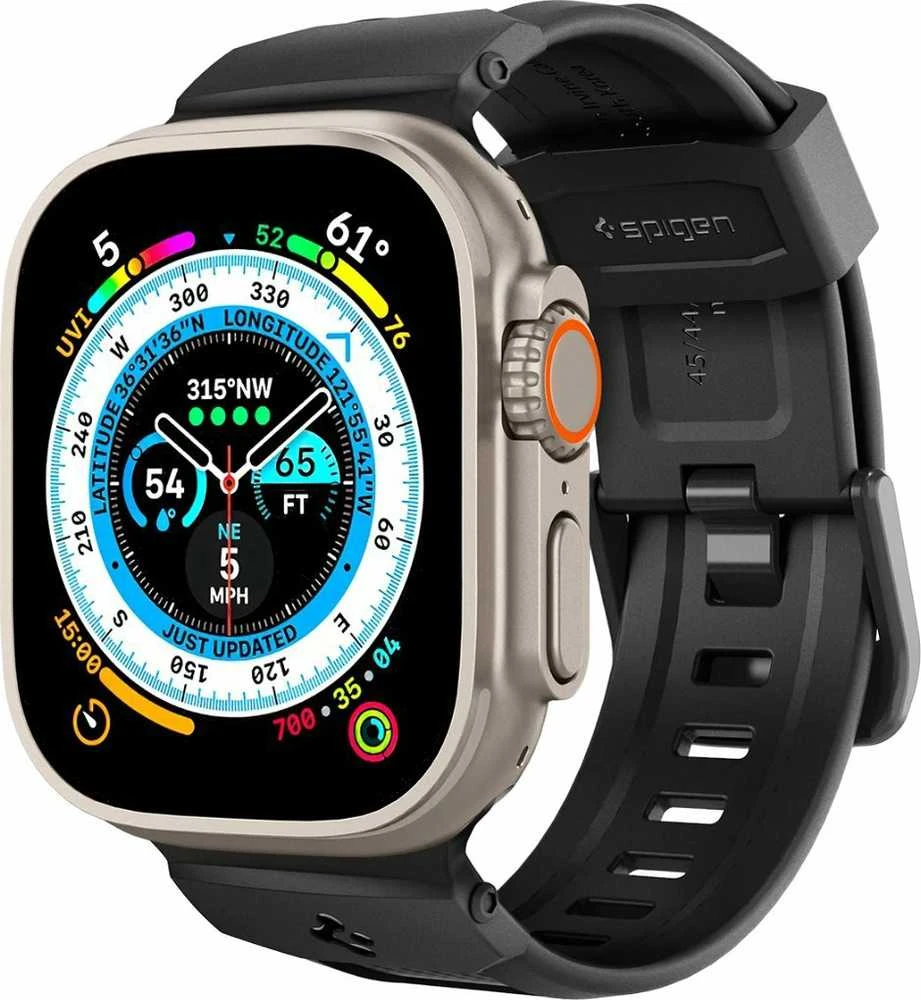 Dėklas Spigen Rugged Ultra apyrankė, matinės juodos spalvos – Apple Watch 49mm/46mm/45mm/44mm/42mm