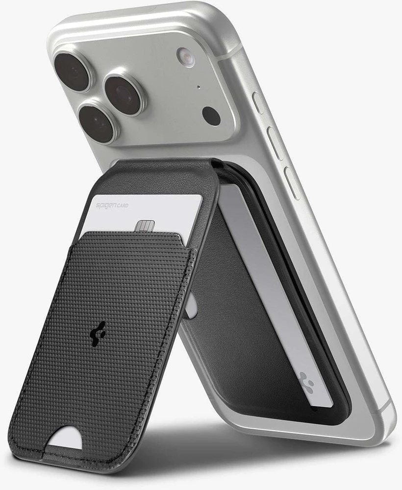 Spigen Plona sulankstoma MagSafe piniginė su trikojumi, skirta 3 kortelėms, juoda