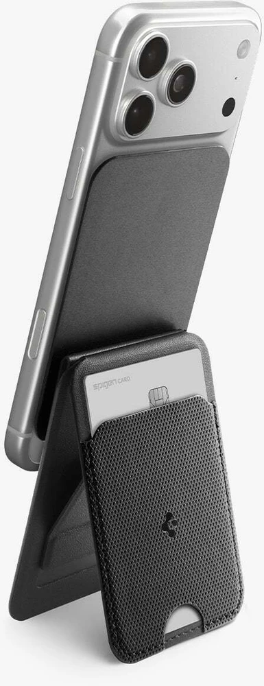 Dėklas Spigen Plona sulankstoma MagSafe piniginė su trikojimi, 1 kortelės vieta, juoda