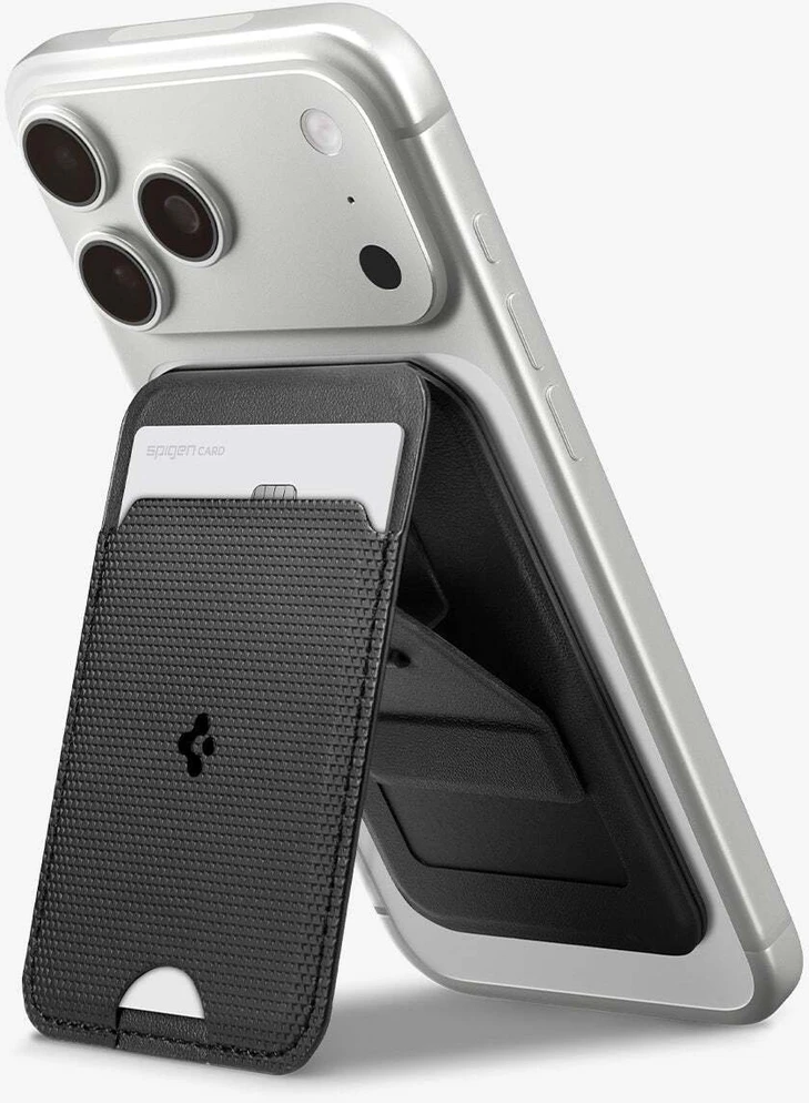 Dėklas Spigen Plona sulankstoma MagSafe piniginė su trikojimi, 1 kortelės vieta, juoda